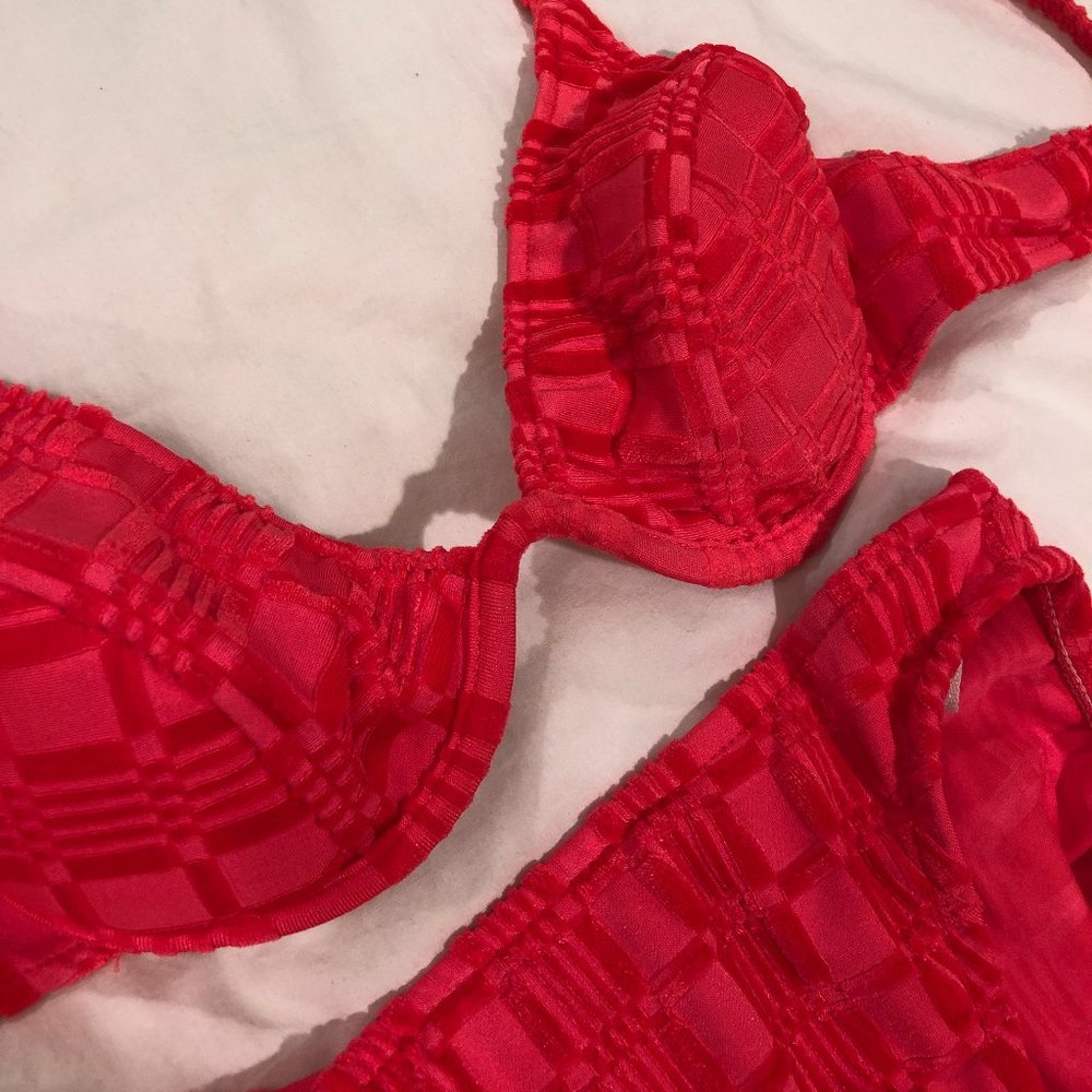 Vintage Velvet Coral Bikini w/ Wire Bra